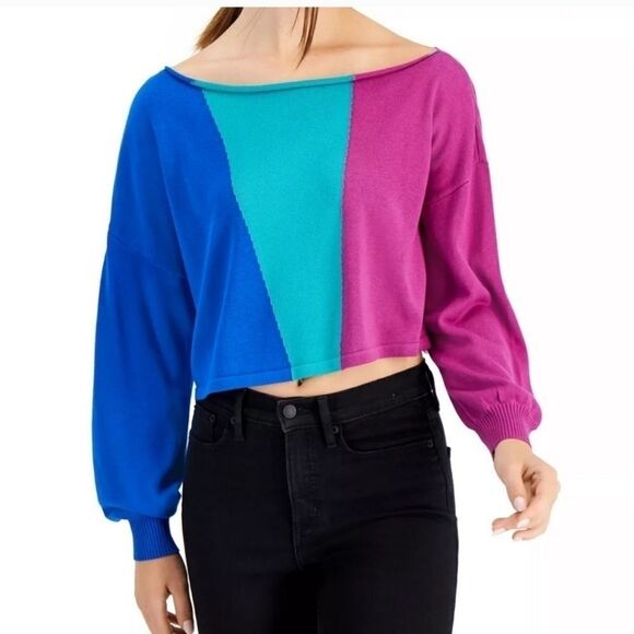 Bar 111 sweater size XL color block crop womens shirt - Picture 1 of 5